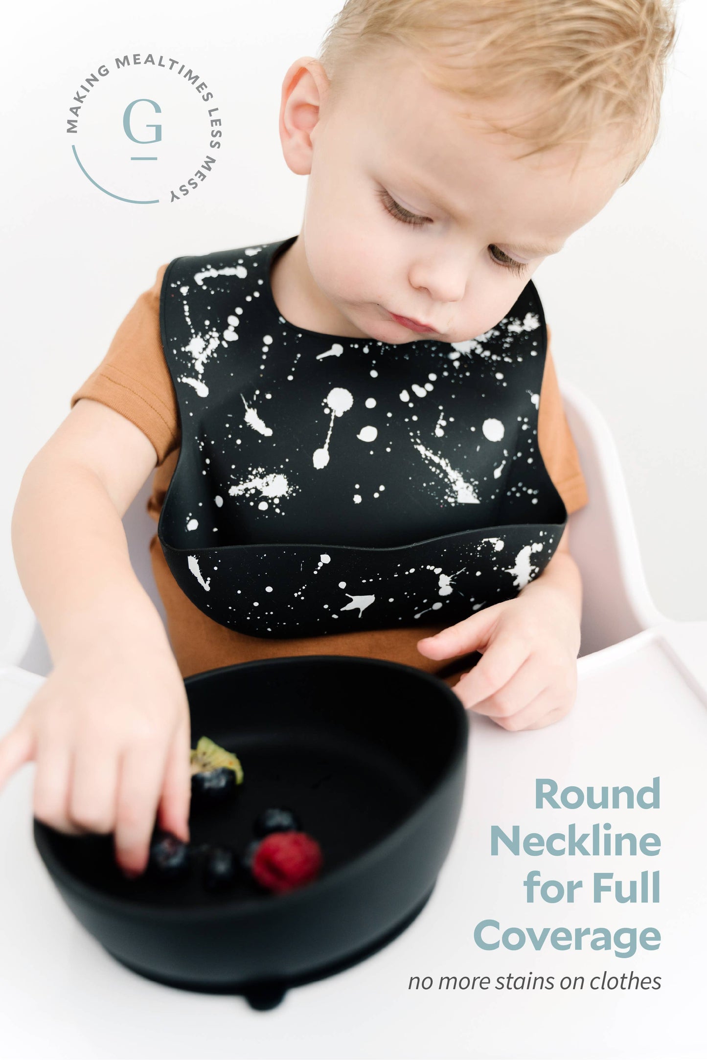 Silicone Baby Bib - Paint Splatter on Black
