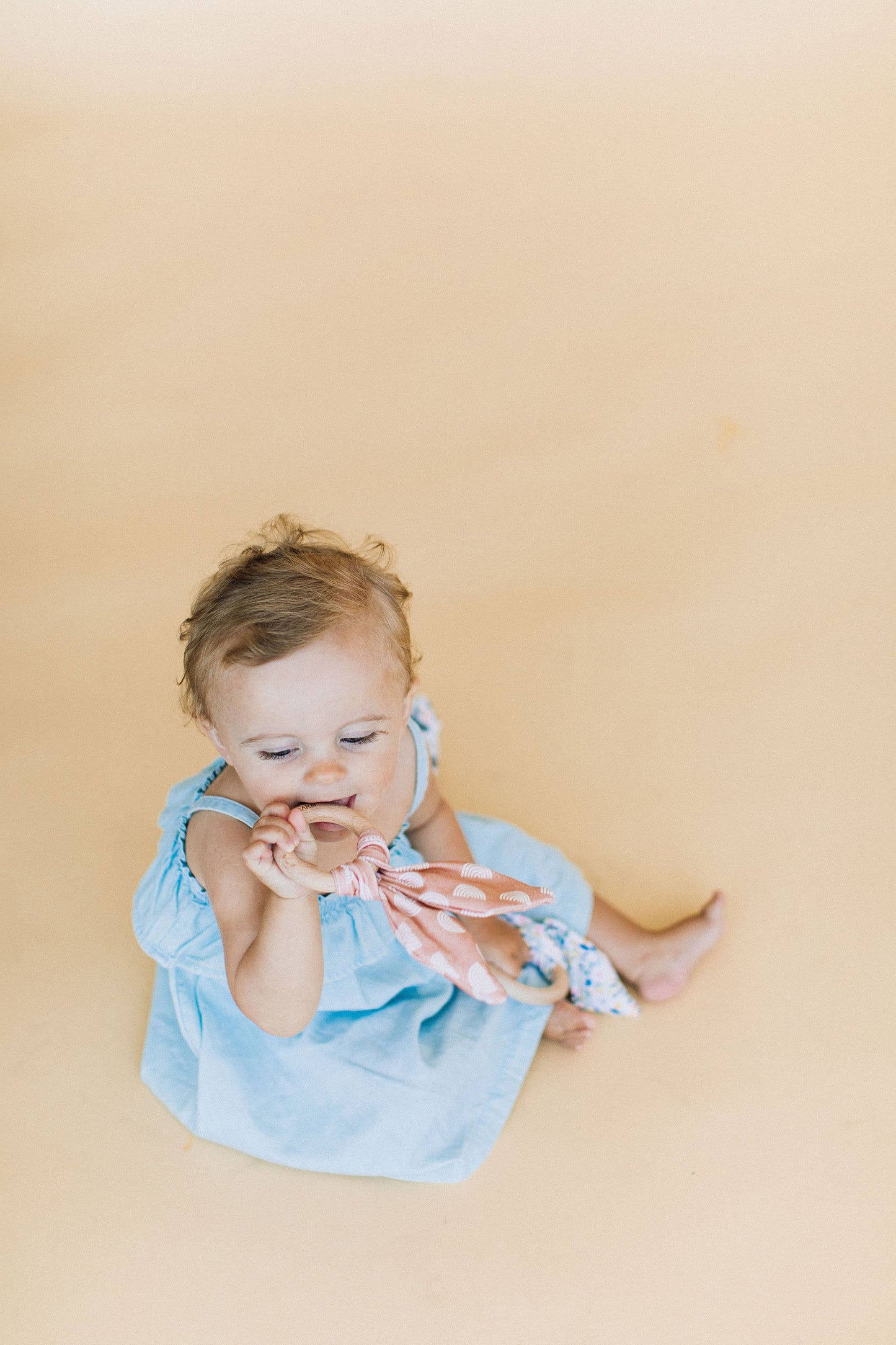 Crinkle Bunny Ears Teether- Neutral Rainbow