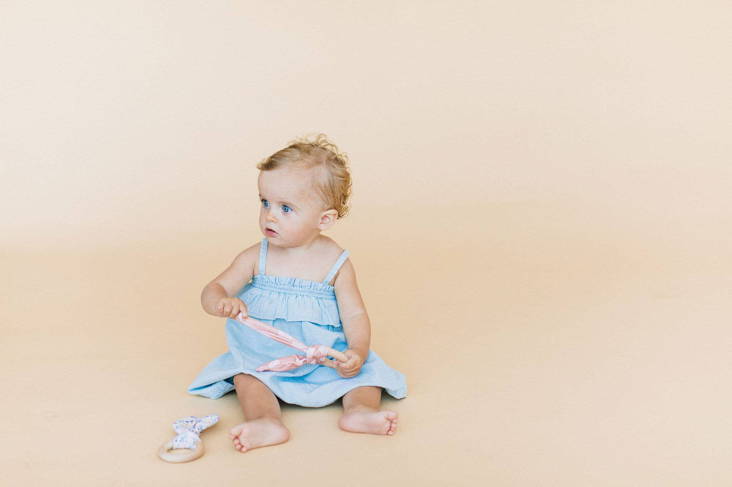 Crinkle Bunny Ears Teether- Neutral Rainbow