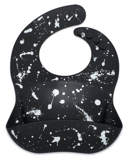 Silicone Baby Bib - Paint Splatter on Black