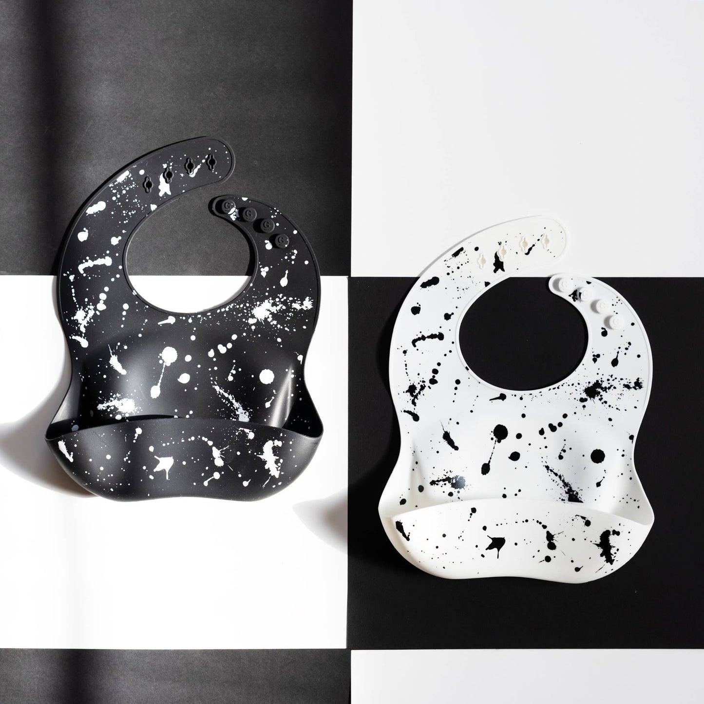 Silicone Baby Bib - Paint Splatter on Black