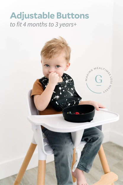 Silicone Baby Bib - Paint Splatter on Black