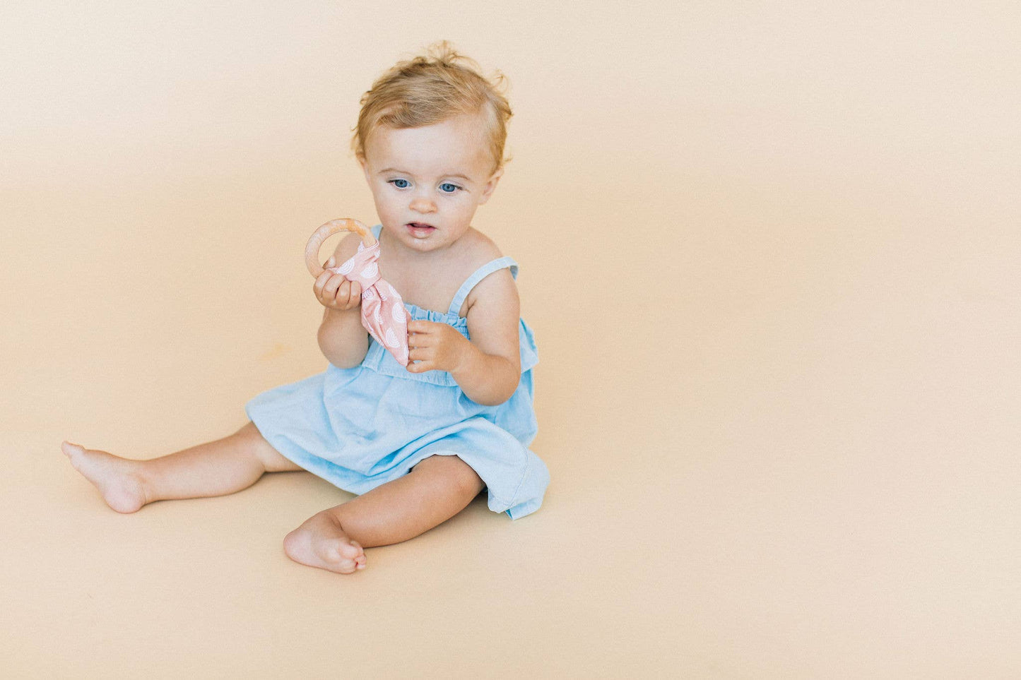 Crinkle Bunny Ears Teether- Neutral Rainbow