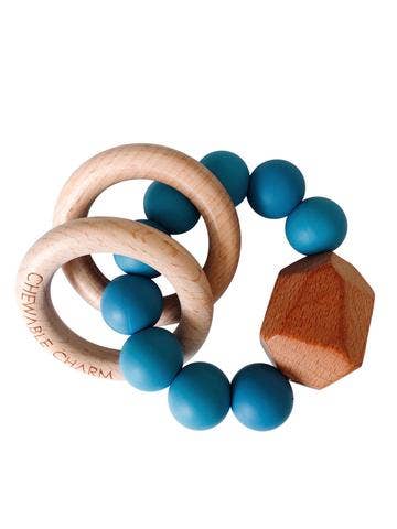 Hayes Silicone + Wood Teether Ring - Niagra Blue