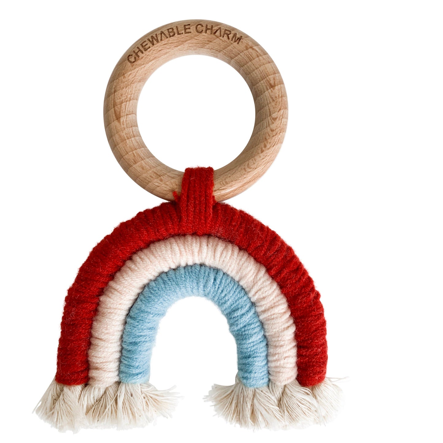 Rainbow Macrame Teether- Brick + Blue